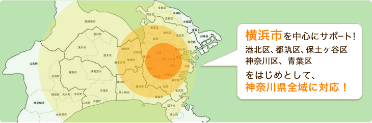 横浜市を中心にサポート!港北区、都筑区、保土ヶ谷区神奈川区、青葉区をはじめとして、神奈川県全域に対応！